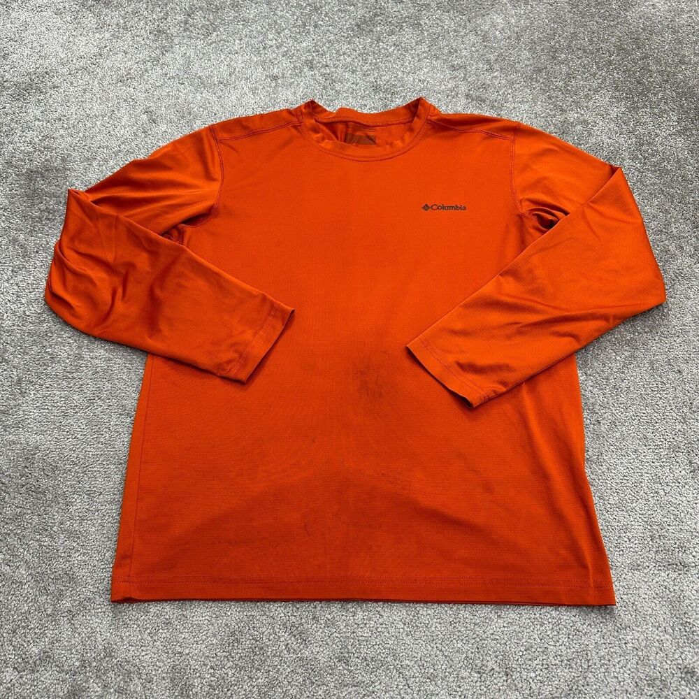 Columbia Omni Wick Shirt Men Medium Orange Long Sleeve Henley Neck Casual Active